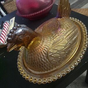 Iridescent Gold Hen Covered Dish